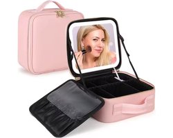 BrandsGoods Beautycase Old Vintage Pink - Retro Make-up Koffer met LED Verlichting en Spiegel - Elegante Cosmetica Organizer