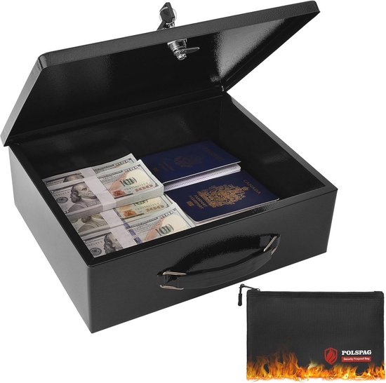 Sac à Documents Ignifuge Avec Serrure - Coffre-fort Portable Noir Pour Bureau Et Voyage