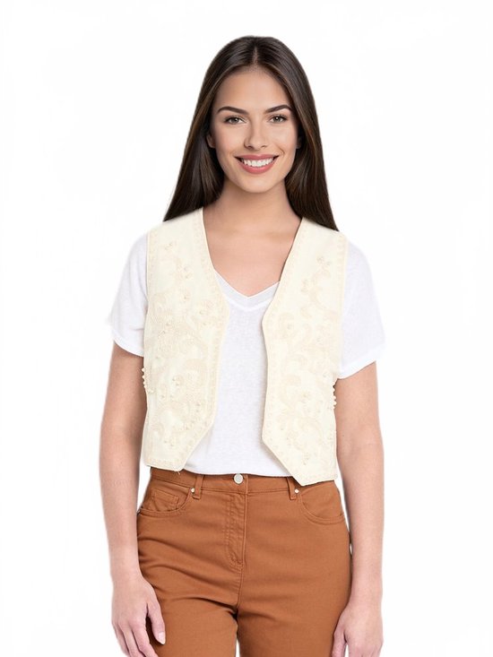 Mouwloos vest met borduursel en parels