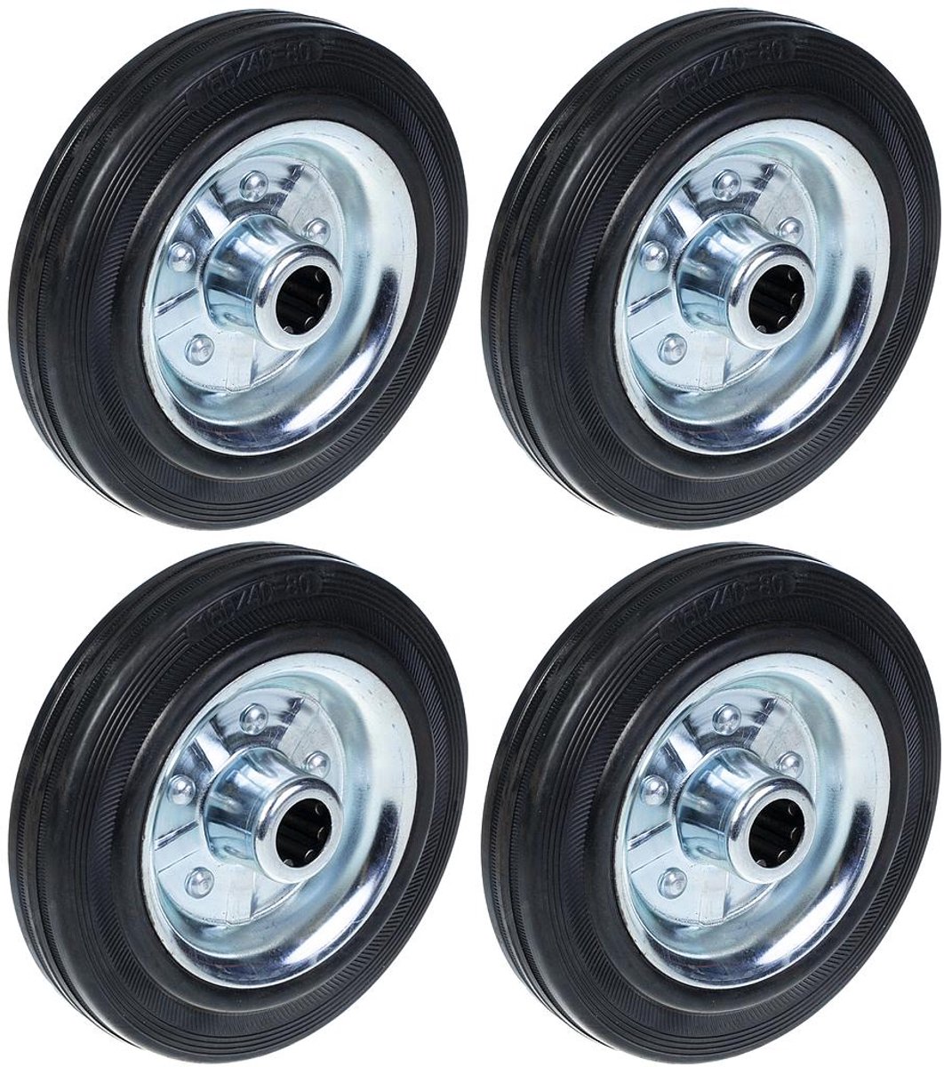 Zwart rubberen wiel van 160 mm (6 inch) met hart van geperst staal, draagvermogen 150 kg – set van 4