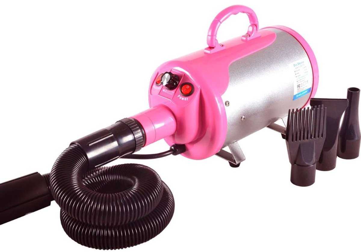 Waterblazer Hond - Hondenfohn voor Honden - Inclusief 4 Opzetstukken - Zilver en Roze