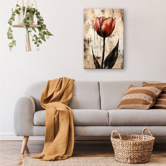 tulp rouge expressive - Peinture sur toile de Tulip - Art mural fleur - Expressionnisme - Objet d'art - Art sur toile - toile 75x100 cm