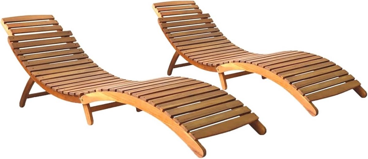 Set van 2 Inklapbare Houten Ligstoelen voor Tuin en Buiten