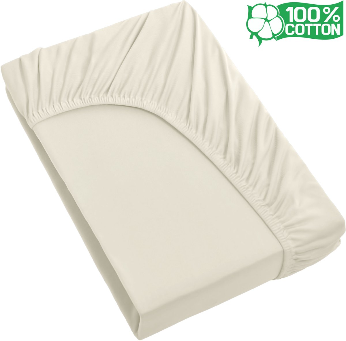 Hoeslaken 100% Katoen - Zacht Katoenen Hoeslaken - Crème - 90x200 cm - 35 cm Hoge Hoek - Perfecte Pasvorm - Heerlijk Zacht - katoenen Hoeslaken 90x200 - Crème - Antibacteriëel - matrasbeschermer - matrasvernieuwer
