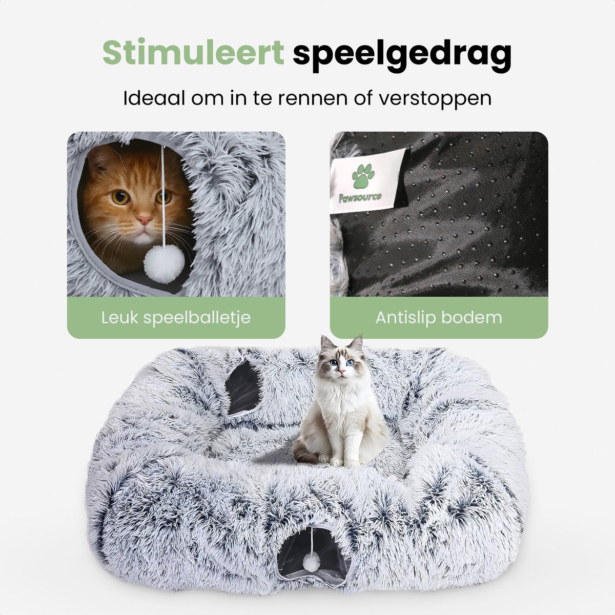 Pawsource Kattentunnel pluche XL - Tunnel Kat - Speeltunnel kat - Grijs — afbeelding 4
