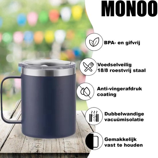 Premium RVS Koffiebeker To Go - Thermosbeker - Theebeker - 350ml - Blauw