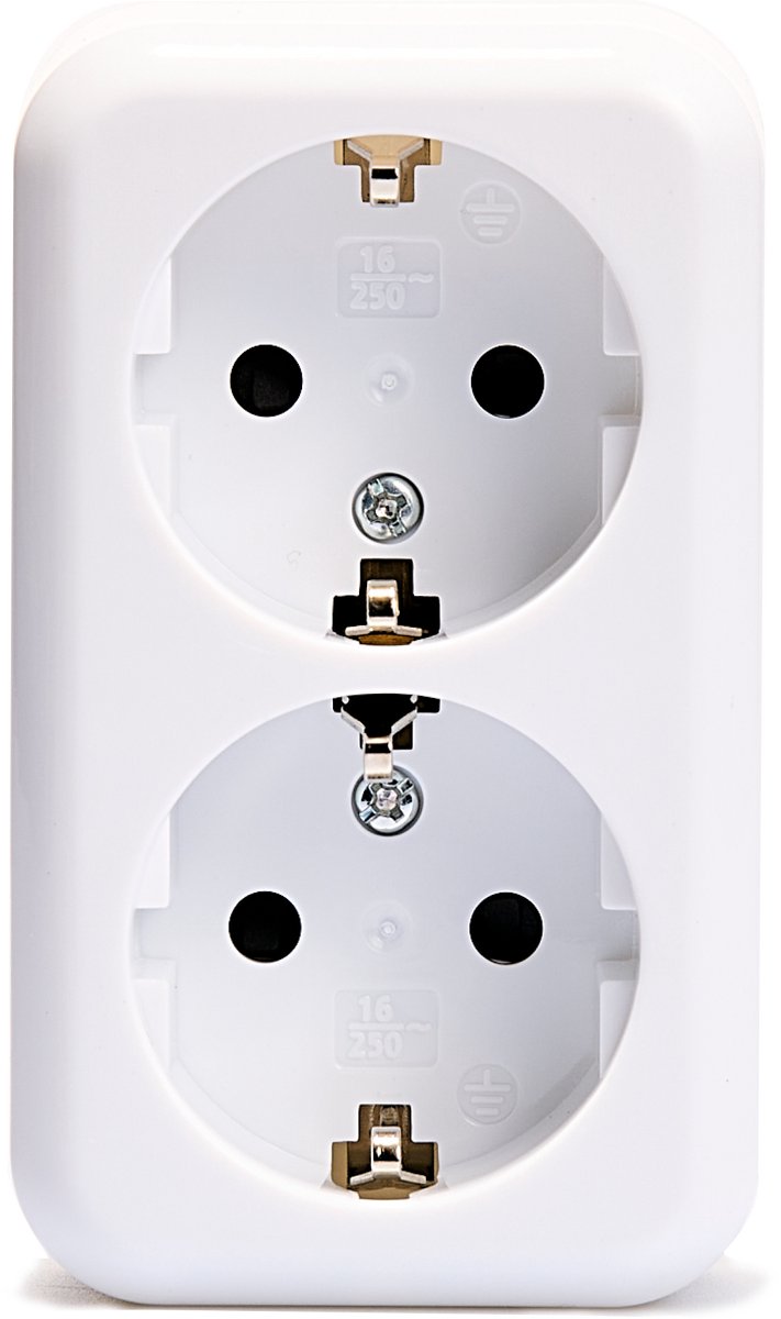 McPower Finery Dubbel Stopcontact - Wandcontactdoos 2-voudig - Geaard Opbouwstopcontact – 250V/16A - Met Stekkerbeveiliging -Wit