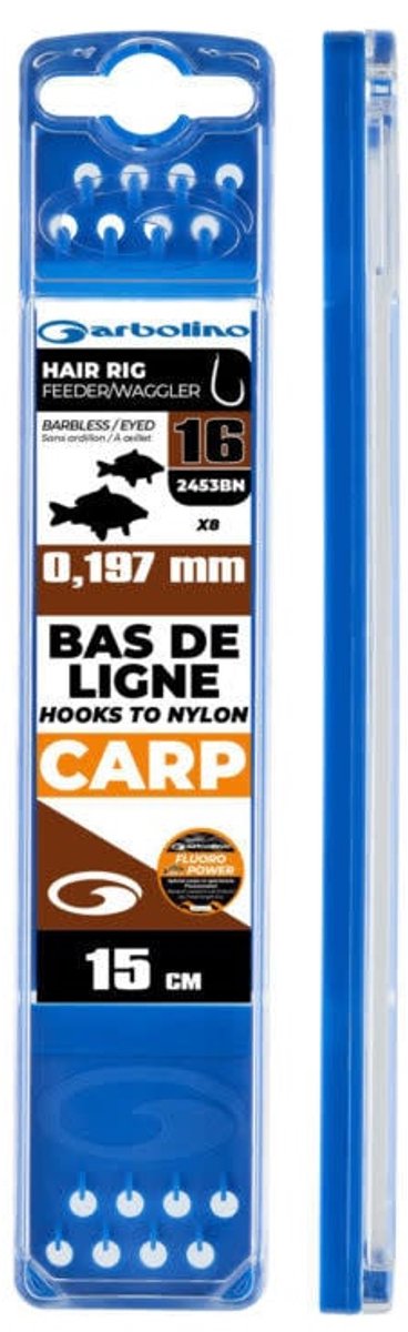 Garbolino Hooks to Nylon Competition Hair Rig Feeder-Waggler 15cm (8 pcs) - Maat : Haak 12 (2453BN) - 0.197mm Fluoro Power