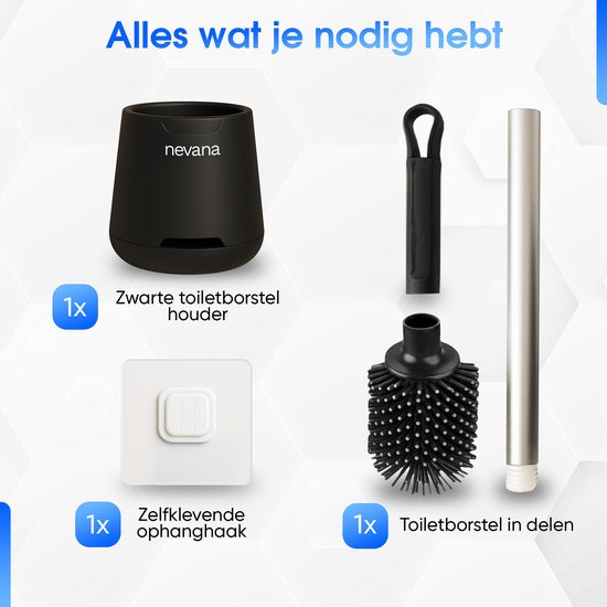 Feelhap Siliconen toiletborstel, siliconen toiletborstel met lange handgreep en sneldrogende houder, geventileerde toiletborstel voor grondige reiniging, toiletbezem voor wand/vloermontage, zwart
