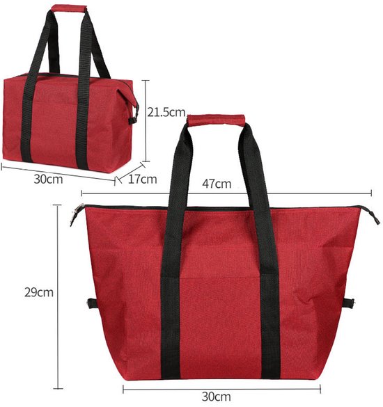 Opvouwbare koeltas -15L - Multifunctionele geïsoleerde PEVA-koeltas - Boodschappentas - Picknicktas - Isolatie zak - voor BBQ , vissen , buitenactiviteiten - 47*29*30 cm - rood van Merkloos — afbeelding 2