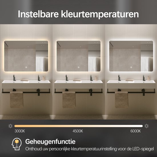 FENOME Miroir de salle de bain avec éclairage LED intégré et chauffage - Miroir de salle de bain - Miroir de salle de bain - Miroir de Douche - Chauffage Anti Condensation - 70 x 100 cm [DELUXE]