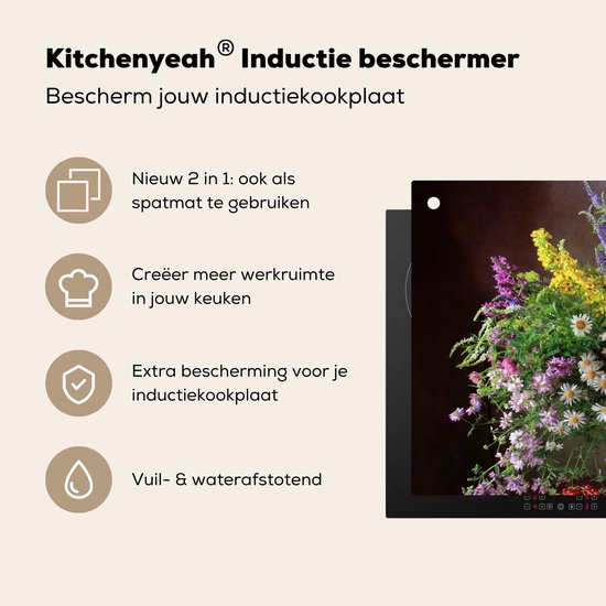 KitchenYeah® Protection plaque induction 85x52 cm - Nature morte - Bouquet - Fleurs - Protege plaque de cuisson - Couvre plaque induction - Protecteur d'induction - Cuisine
