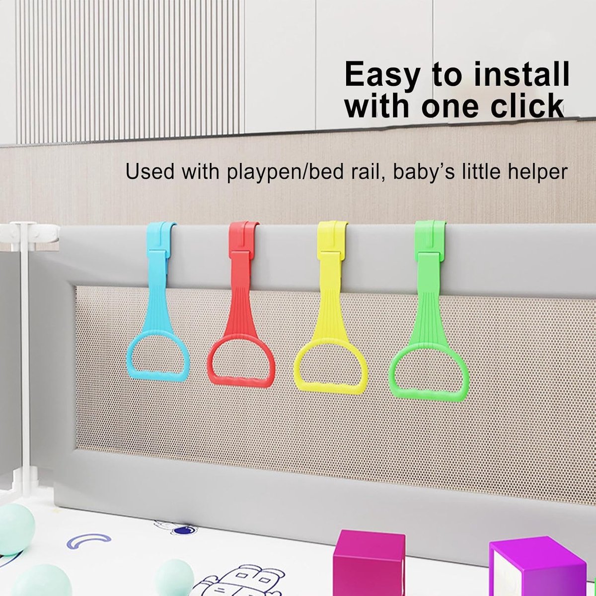 Box Pull up Ringen, Wieg 4 Kleuren Baby Pull up Bar, Plastic Pull Up Handvatten voor Playpen, Universele Opknoping Ringen om op te trekken, Baby Toy
