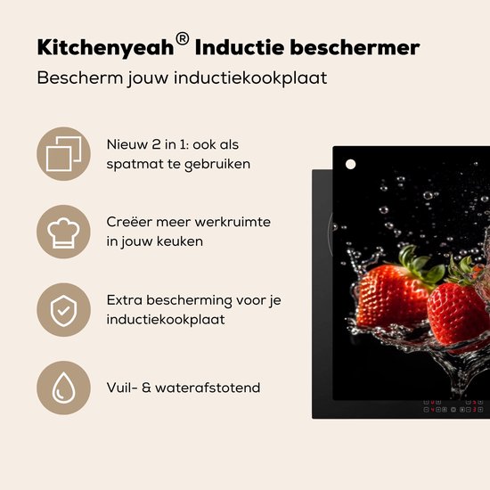 KitchenYeah® Protection plaque induction 70x52 cm - Fraise - Eau - Fruit - Rouge - Protege plaque de cuisson - Couvre plaque induction - Protecteur d'induction - Cuisine