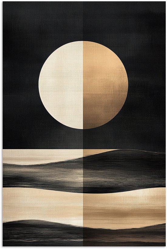 Poster 60x90 cm - Maan - Cirkel - Goud - Posters - Kamer decoratie - Wanddecoratie woonkamer - Muurdecoratie slaapkamer