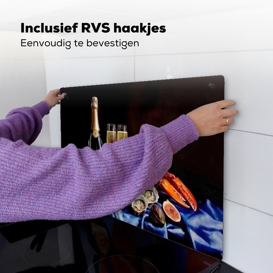 KitchenYeah® Protection plaque induction 95x50 cm - Champagne - Luxe - Huîtres - Protege plaque de cuisson - Couvre plaque induction - Protecteur d'induction - Cuisine