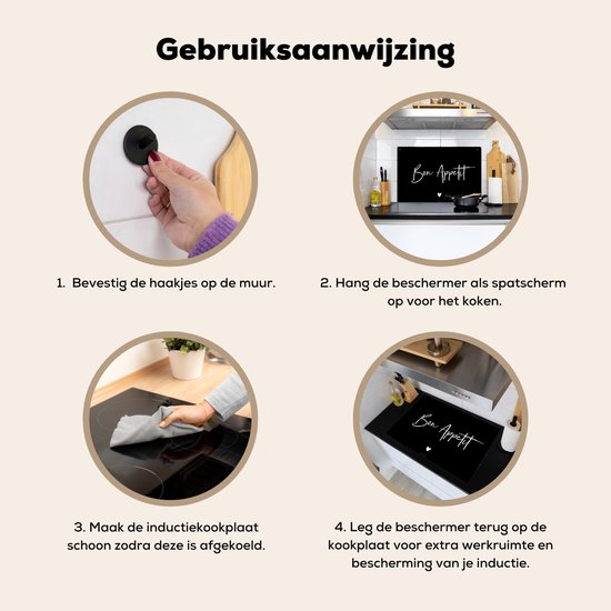 KitchenYeah® Protection plaque induction 76x51.5 cm - Noir - Citation - Bon Appetit - Protege plaque de cuisson - Couvre plaque induction - Protecteur d'induction - Cuisine