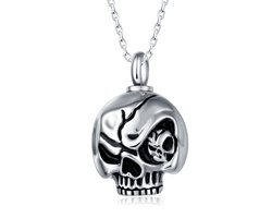 Quiges - RVS - Ashanger - Urn - Schedel - Met - Verstelbare - Ketting - 46 - 52cm - Asketting - As sieraad - SLSA030