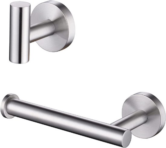 Porte-serviettes - Set porte-rouleau de papier toilette - Accessoire de salle de bain - 2 pièces - Porte-mouchoirs et porte-manteaux - Accessoires de vêtements pour bébé de bar - Acier inoxydable SUS304 - Fixation murale - Argent brossé
