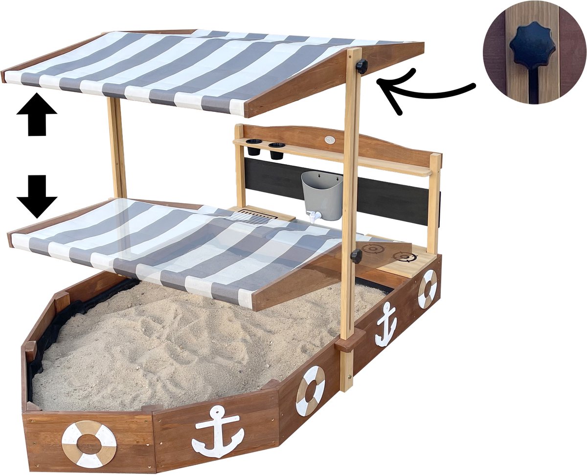AXI Dora Boot zandbak met speelkeuken en dak (UV50) 160 x 100 cm Antraciet/bruin – Met krijtbord en opbergruimte - Inclusief gronddoek - 10 jaar garantie! — afbeelding 6
