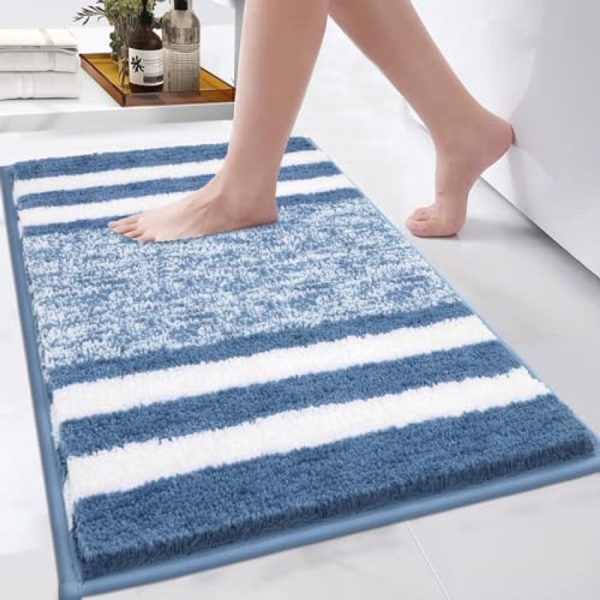 Badkamertapijt, 50 x 80 cm, wasbaar, antislip, zacht, absorberend, microvezel, douchemat voor woonkamer, slaapkamer, badkamer, blauw