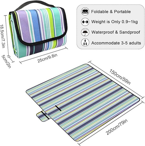 SONGMICS 200 x 200 cm XXL Picknickkleed Fleece warmte-isolerend waterd