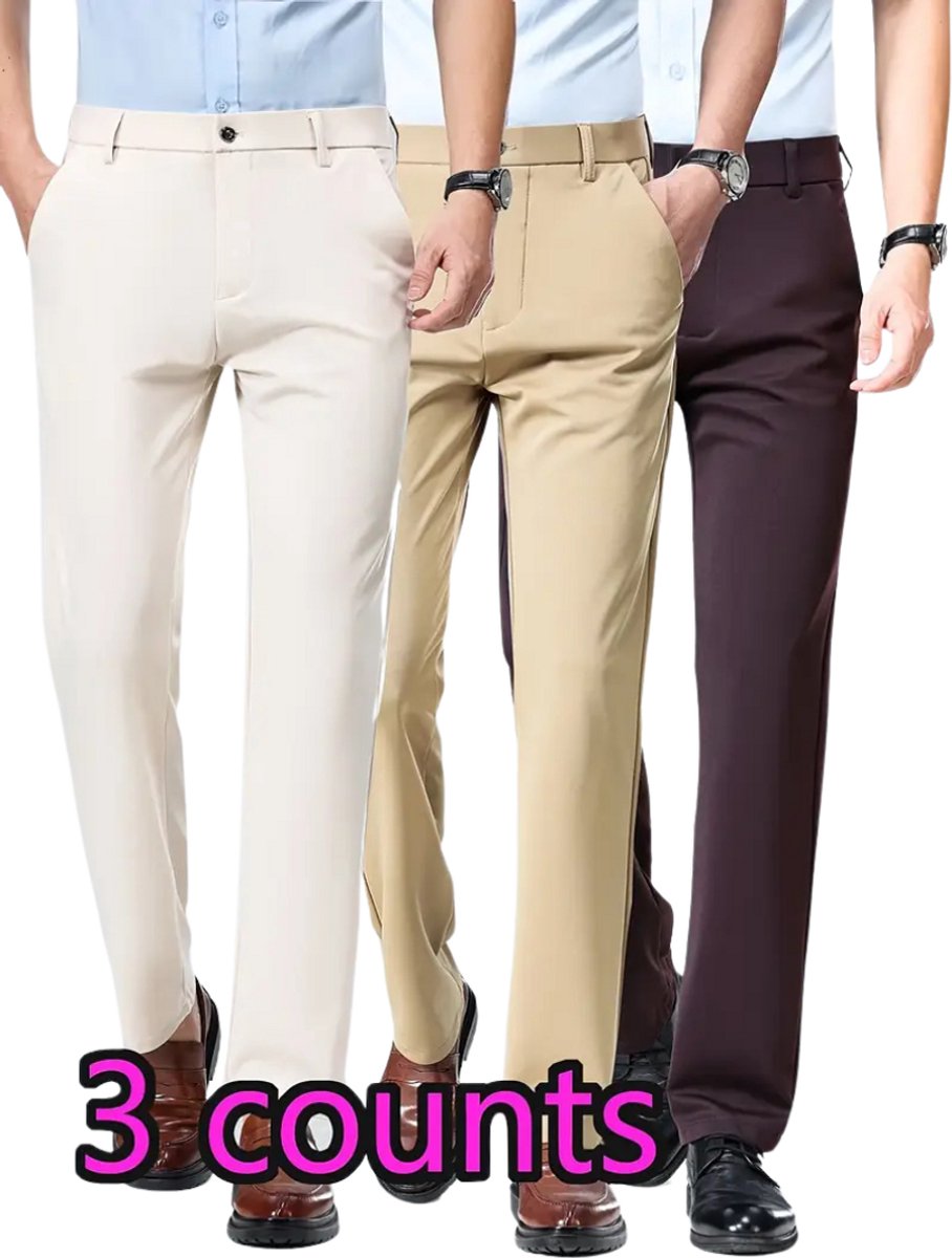 Bovista Pantalon Heren Chino Golfbroek Nette Broek Elastische Tailleband Volwassenen 3 Stuks /Donkerrood Khaki