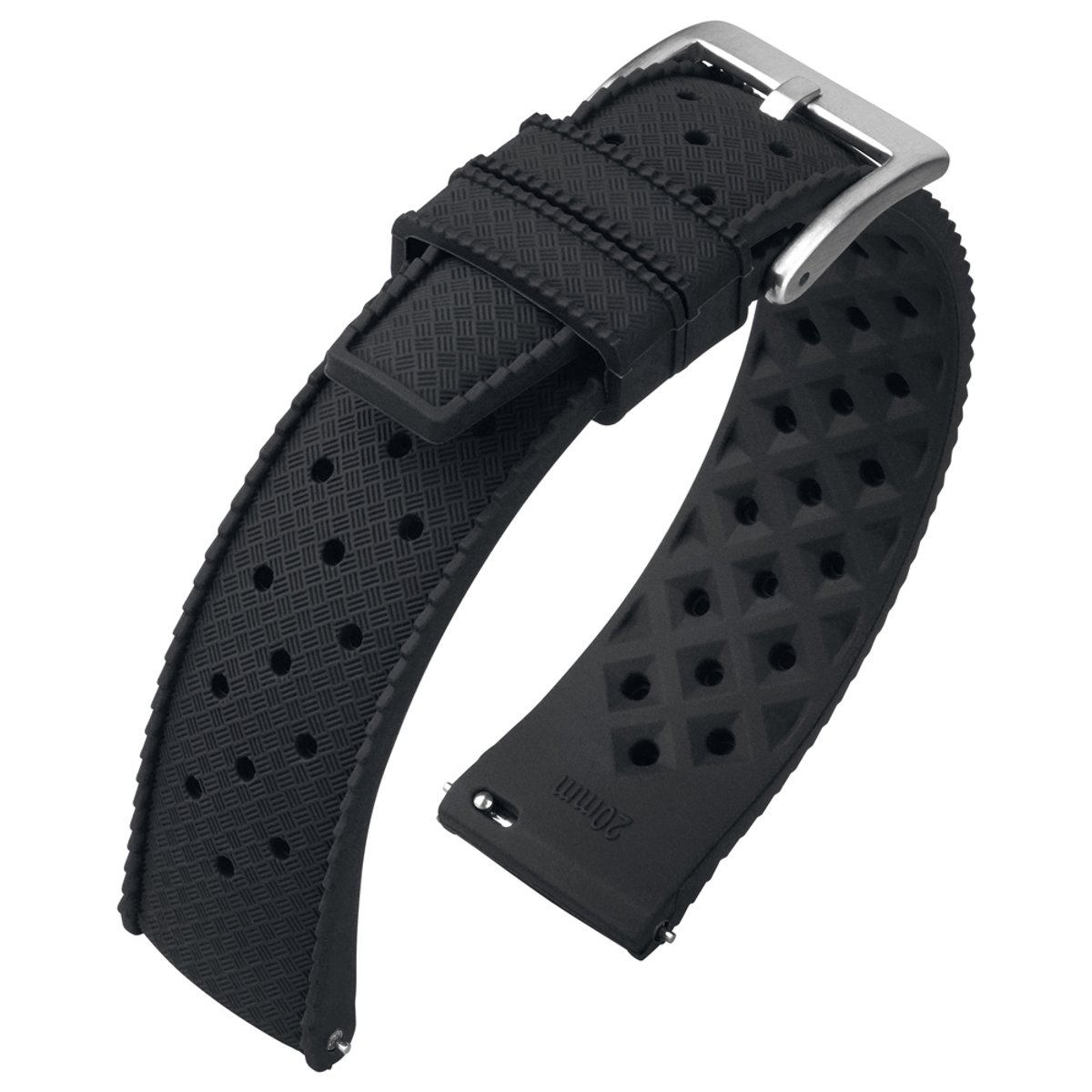 Tropic Style Basket Weave Horlogebandje Silicone Rubber - Makkelijk Zelf te Monteren - Zwart 18mm