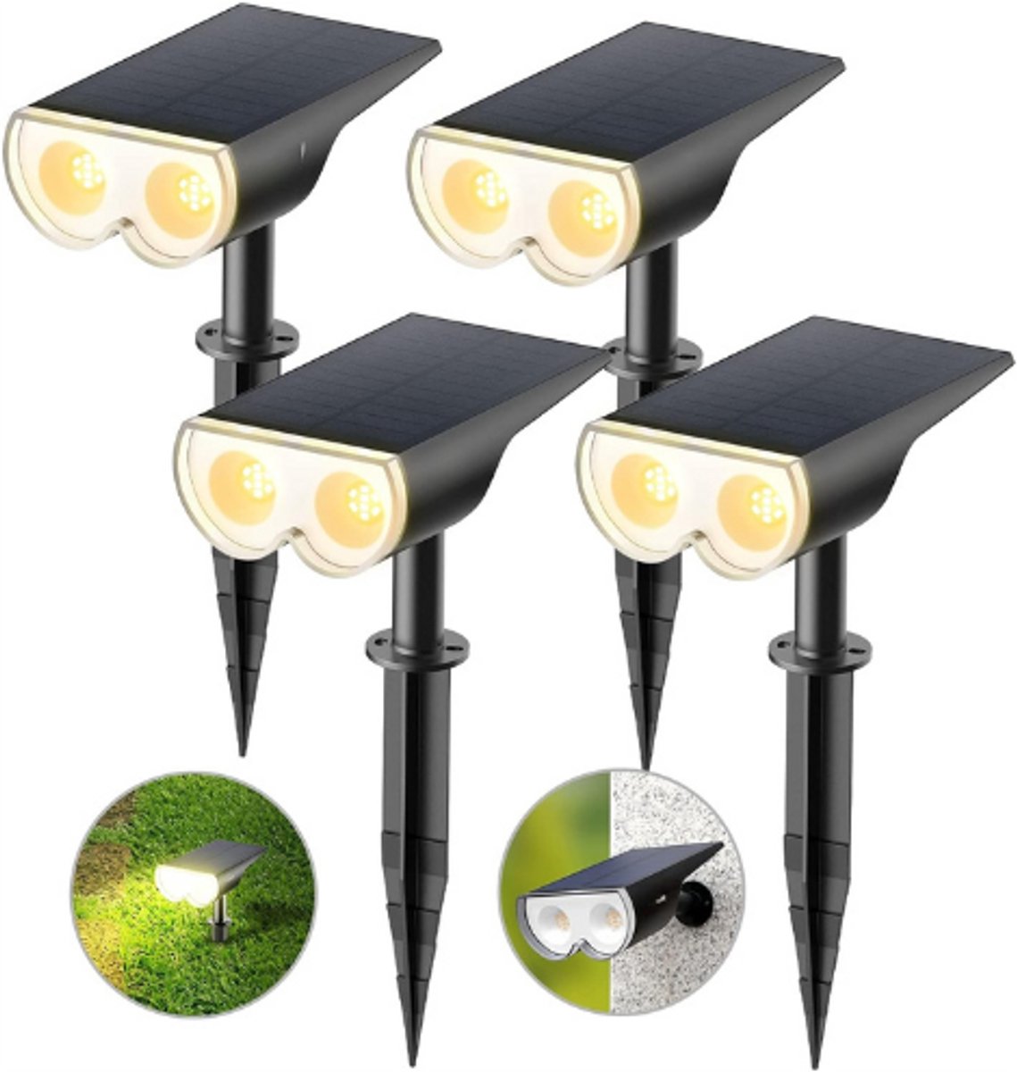 LED-Zonnelampen Set Van 4 – Schemer Tot Dageraad Sensor Zonnelicht – 650 Lumen 3000K Warm 