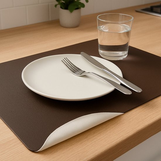 Napperons de table WoonWonder - Cuir vegan - Wit / Violet - Double face - 45 x 30 cm - 6 pièces