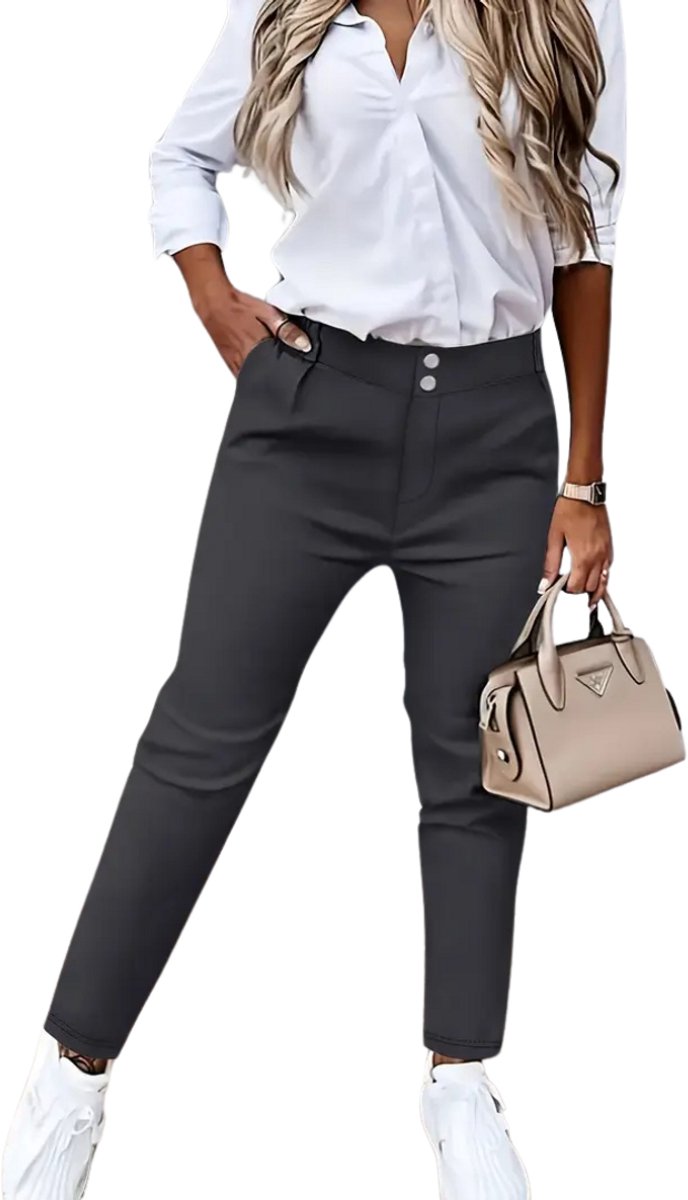 Bovista Pantalon Dames Chino Golfbroek Nette Broek Met Elastische Tailleband Volwassenen Donkergrijs