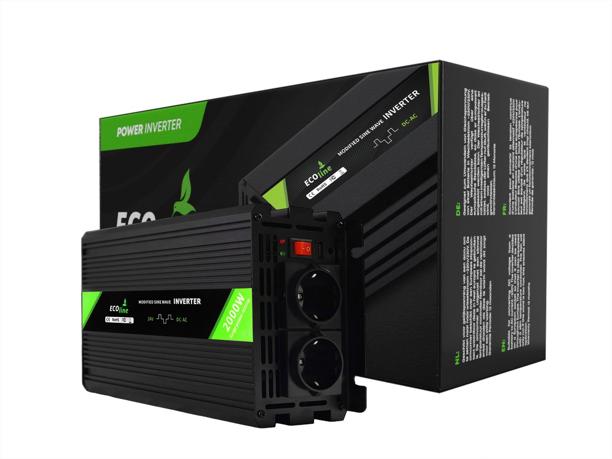EcoLine - Omvormer 24V Naar 230V - 2000w Vermogen 4000w Piek - Gemodificeerde sinus - Spanningomvormer