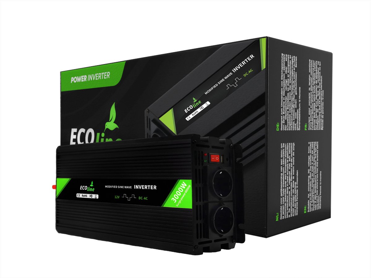 EcoLine - Omvormer 12V Naar 230V - 3000w Vermogen 6000w Piek- Gemodificeerde sinus - Spanningomvormer