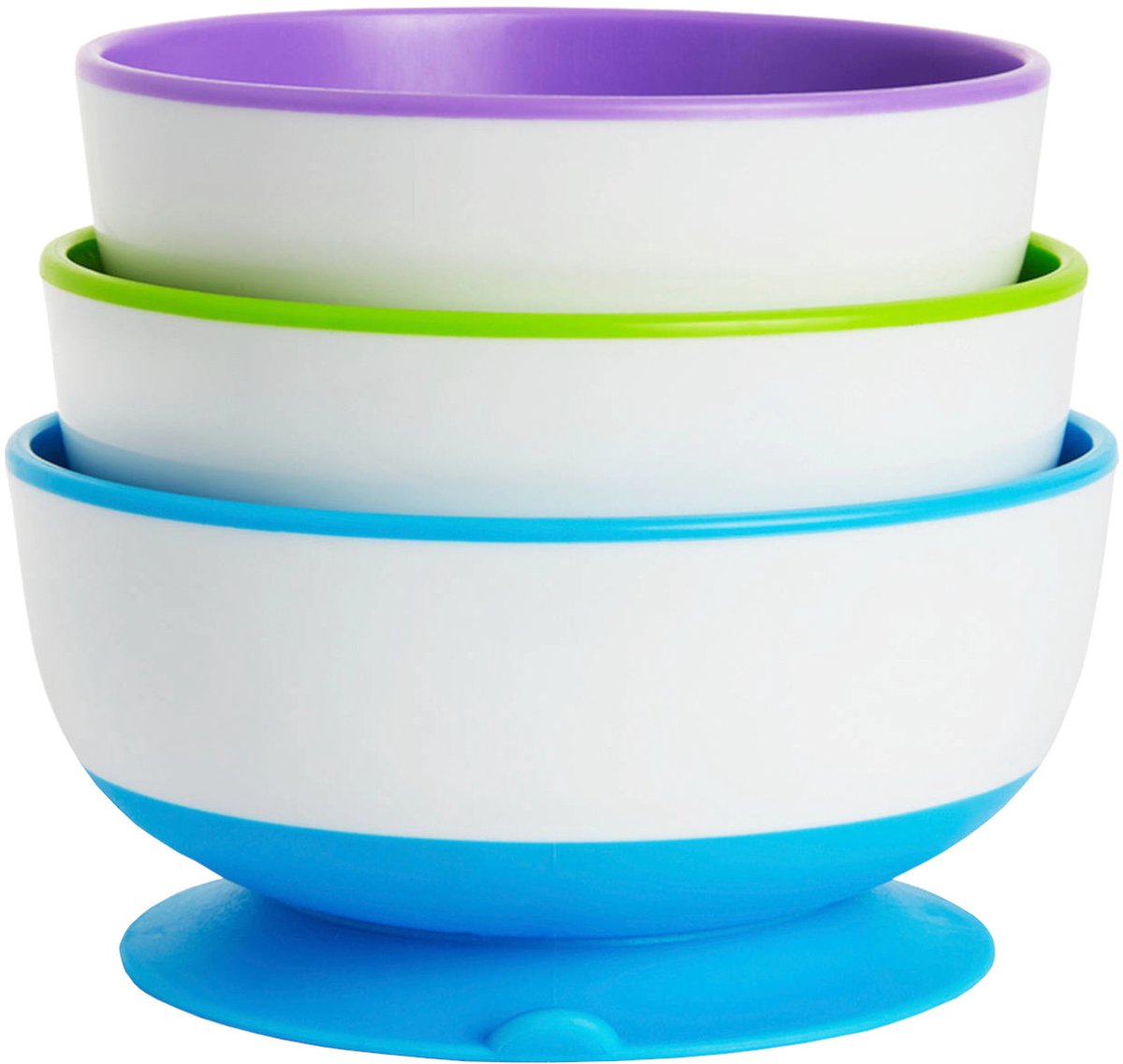 Munchkin Kommetjes met Zuignap - Suction Bowls - Per 3 Stuks - Vaatwasser en Magnetronbestendig - Vanaf 6 Maanden - Paars/Groen/Blauw — afbeelding 6