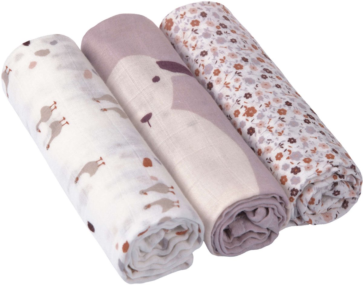 Goedkoopste Lässig Hydrofiele luier swaddle doek 3 stuks Tiny Farmer Flowers 80 x 80 cm