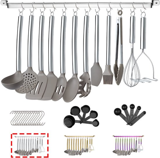 Set complet d'ustensiles de cuisine Unyqoos ® de 38 pièces avec poignées en Siliconen et en acier inoxydable pour une cuisine élégante