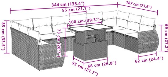 vidaXL-11-delige-Loungeset-met-kussens-poly-rattan-grijs