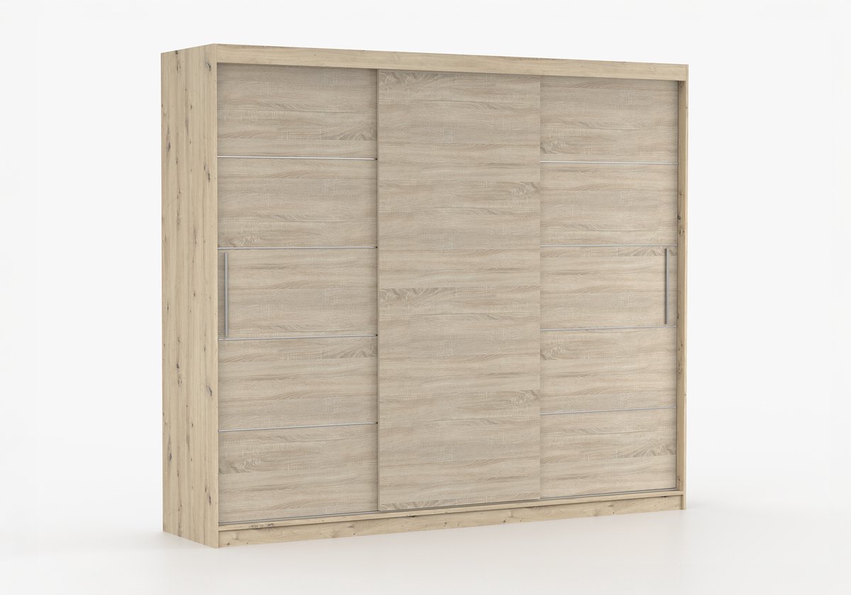 Schuifdeurkast ELBA II – 3-deurs kledingkast, legplanken en kledingroede – modern design – 250x218x61 cm - ELBA II (Artisan + Sonoma)