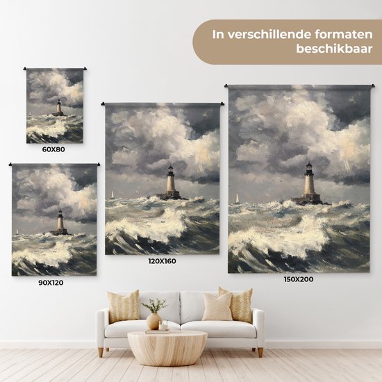Tapisserie murale 60x80 cm - Phare - Vagues - Storm - Tapisserie - Tapisseries
