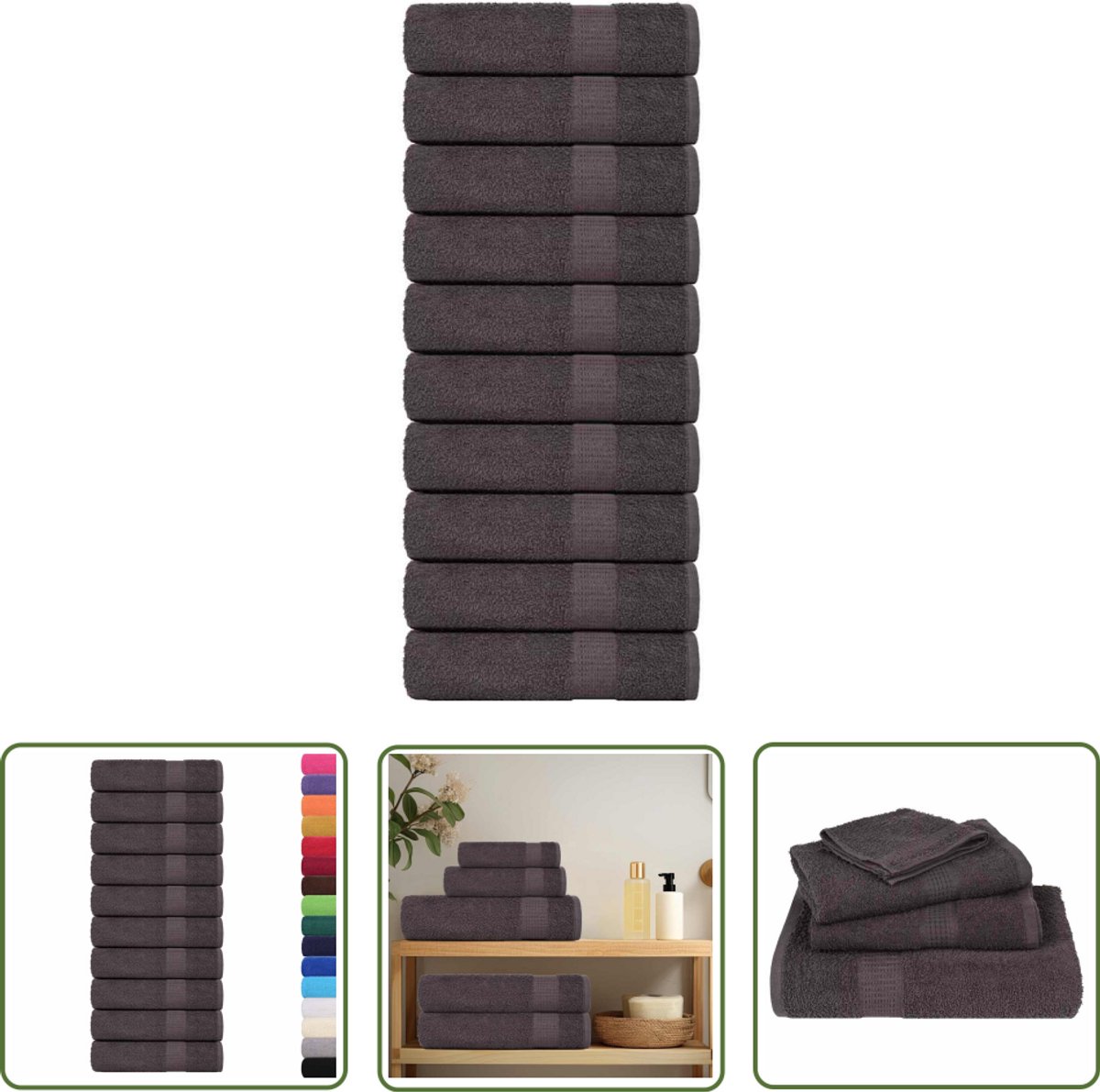 The Living Store Handdoeken 10st 50x100 cm 360 g/m² 100% katoen antracietkleurig - Badhanddoek - Anthraciethoudend - Katoenen Handdoek - Handdoeken Set - Handdoek 10 Stukken
