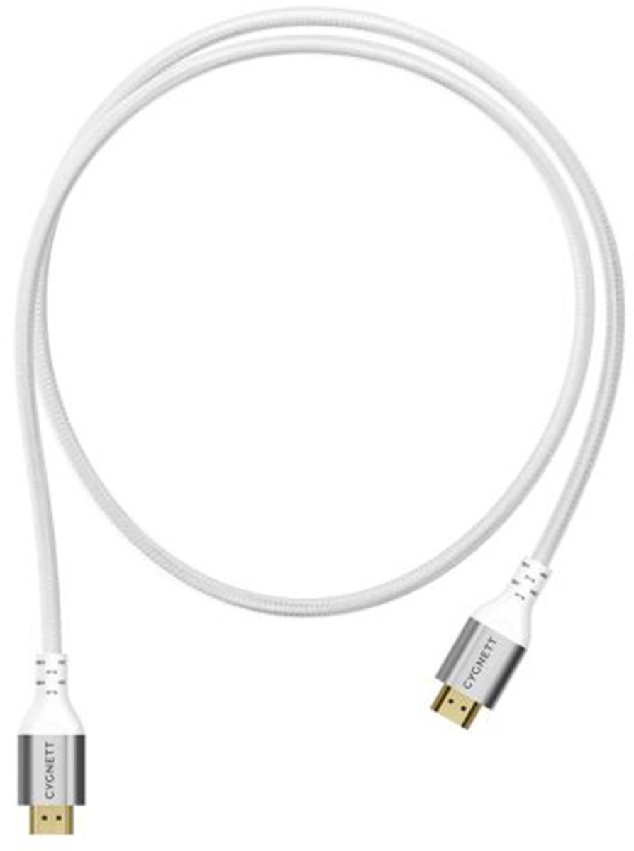 Cygnett, HDMI naar HDMI 8k 48Gbps gevlochten nylon kabel 1,5m, Wit