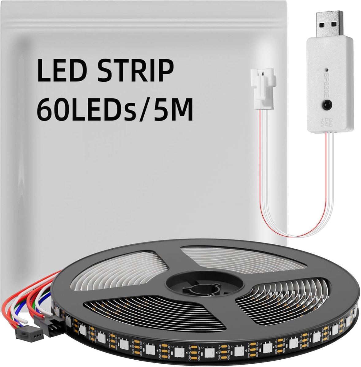Image of 5 Meter Individueel Adresseerbare RGB LED Strip met USB Controller - Flexibele Verlichting voor Decoratie