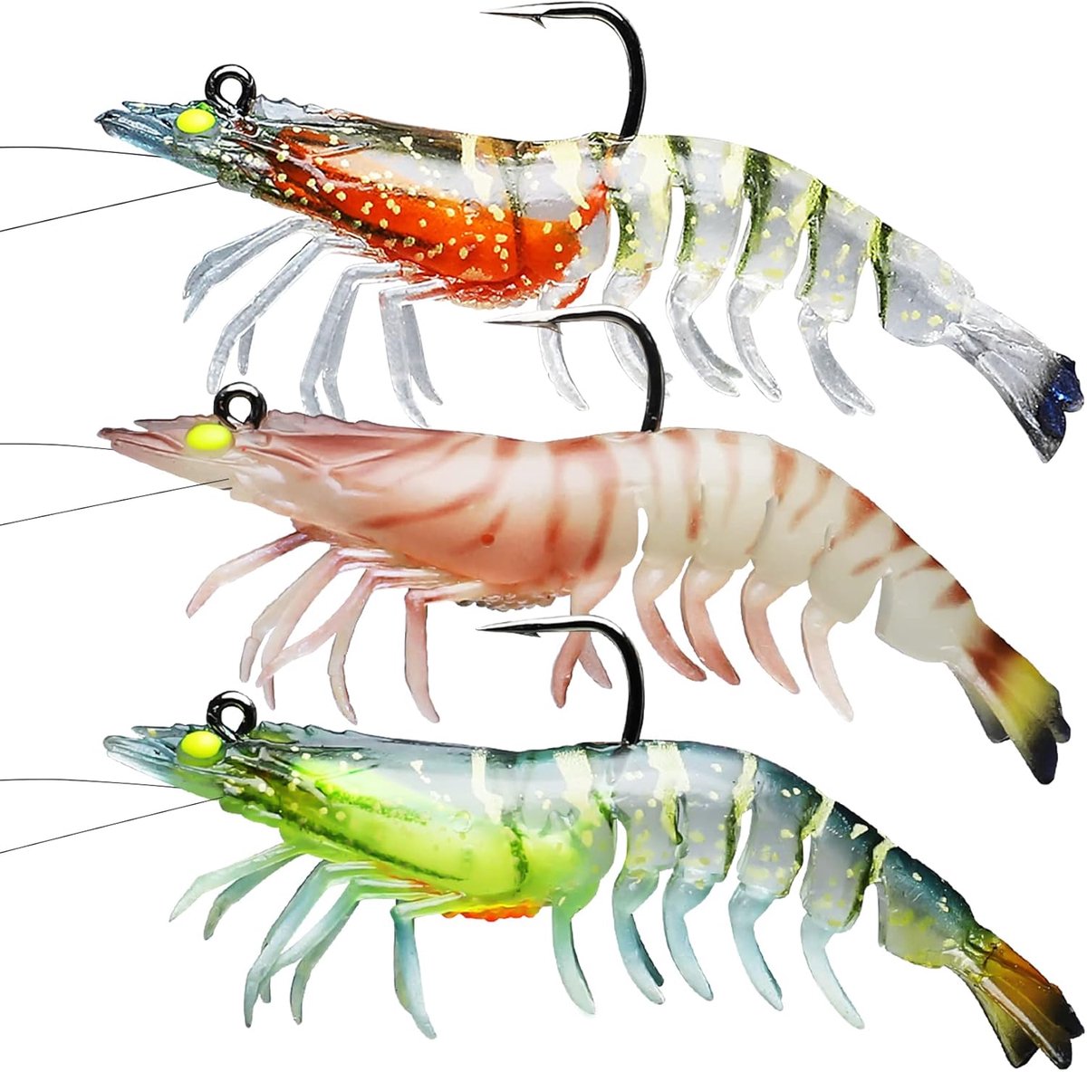 Retadou - Pre-rigged visjigs voor zoet en zout water, 1:50 super duurzaam TPE-visaas, levensecht Shrimp Crayfish Swimbait aas voor bas, forel en snoekbaars, aparte opslag A1-9 cm - 11,5 G