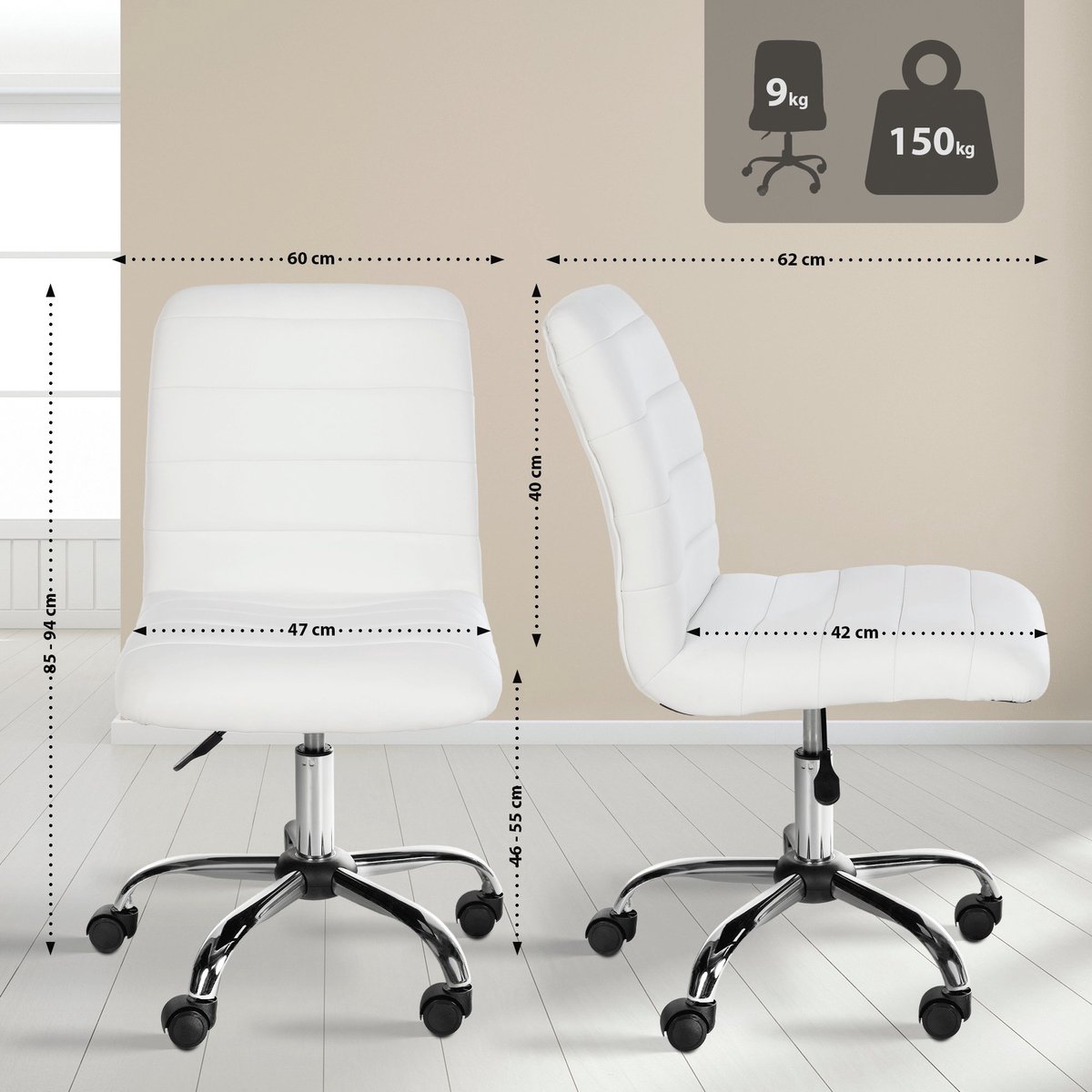 CLP Redding Bureaustoel - voor volwassenen - ergonomisch - met rugleuning - in hoogte verstelbaar - kunstleer - wit - CLP - €65,90