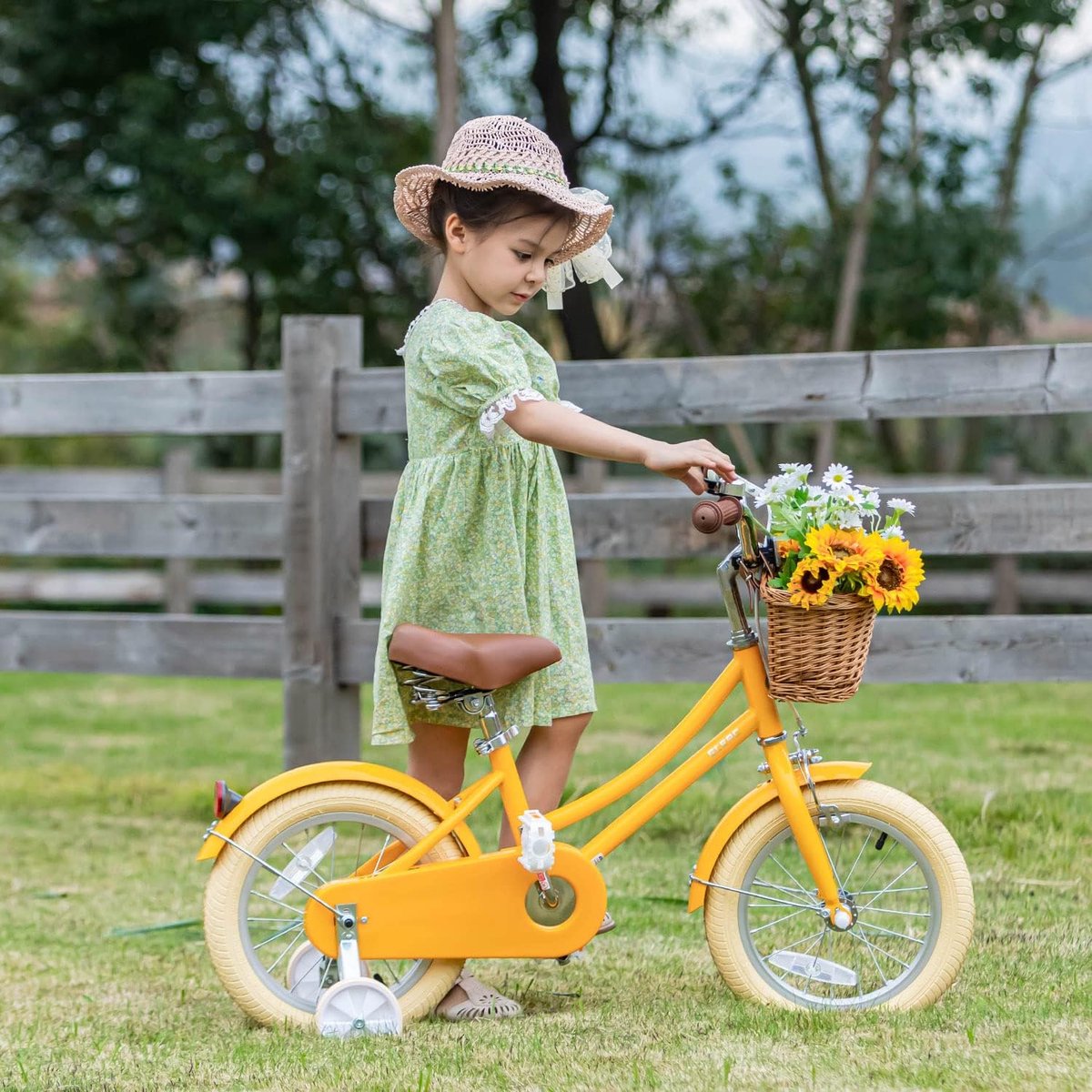 Kinderfiets - Kinderfiets 12 inch - Meisjesfiets - Lichtgewicht - met Trainingswiel - Bel - Mandje - voor Kinderen - Zadelhoogte 47-55cm - Gelegeerd Staal - 78 x 46.5 x 19.5 cm - Geel