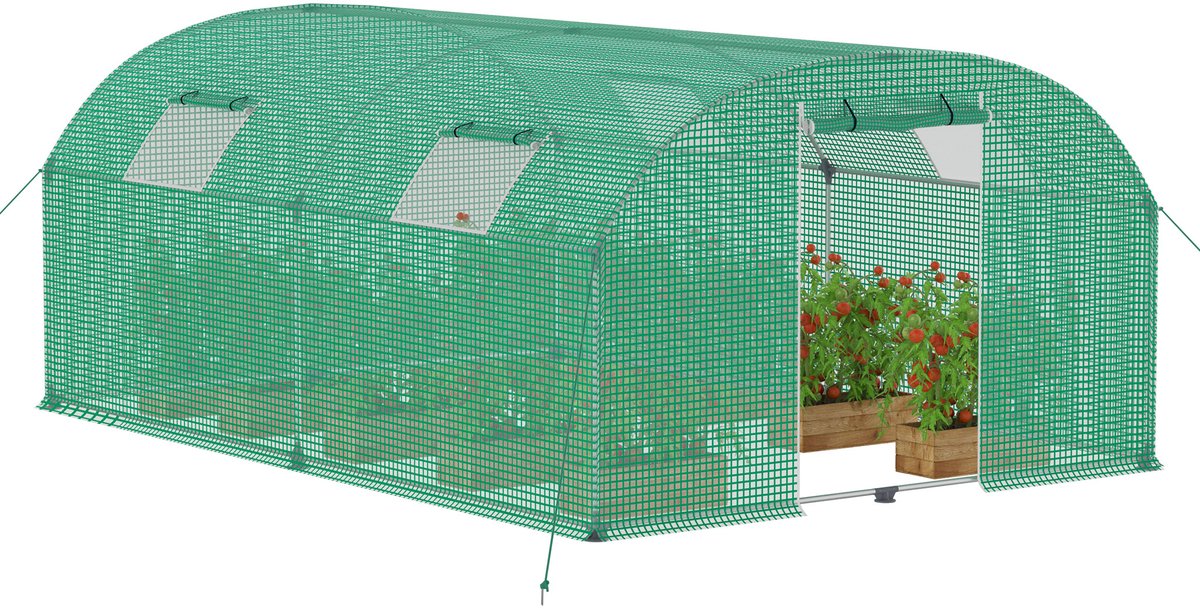 Aufun Tuinkassen van verzinkt materiaal - 3 x 4 x 2 meter, Foliekas Kweekkas met tunneldeur, ramen met gietijzeren netfolie voor het verbouwen van tuinplanten, Met een gebogen dak