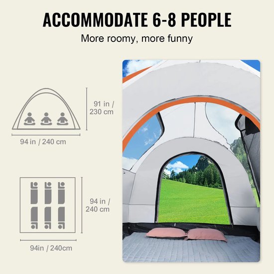 Camping Tent - Outdoor - Pop Up - 8"-8" SUV Tent - met Regenlaag PU2000mm - Dubbele Laa - 240 x 240 x 230 cm - voor 6-8 Personen — afbeelding 2