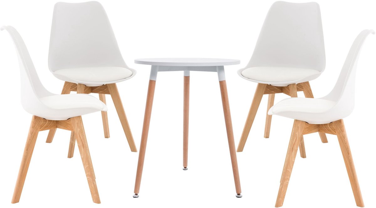 CLP Lamalie Eetkamerset - eetkamerstoelen set van 4x Linares stoel en 1x Amalie tafel - Rond tafelblad Ø 60 cm - wit