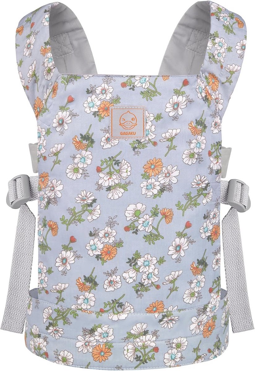 Draagzak voor kinderen - verstelbare poppendrager voor knuffeldieren en Amerikaanse meisjespoppen - blauw met witte bloemen