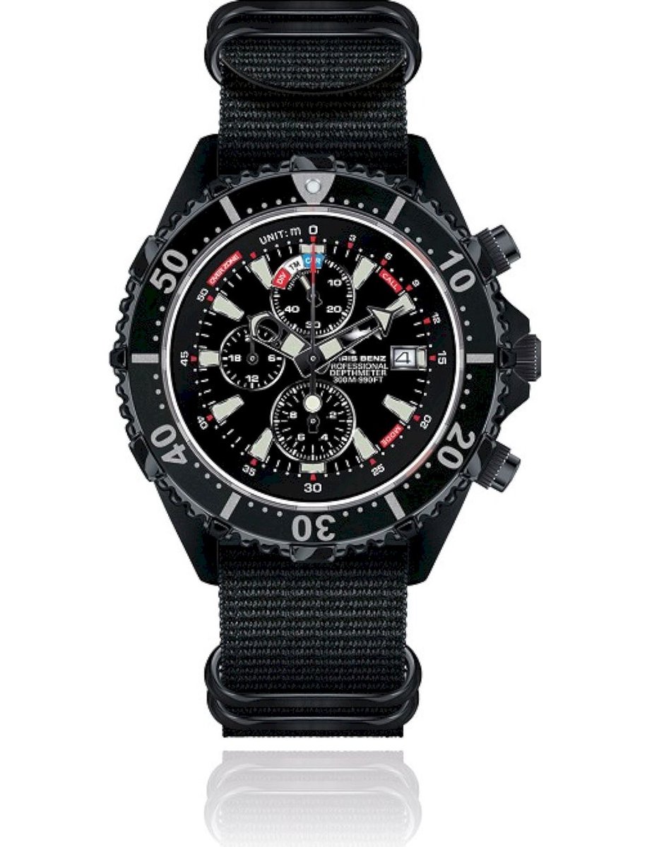 Chris Benz Dames, Heren, Unisexhorloge CB-C300-LE-NBSS chronografen, duikershorloge